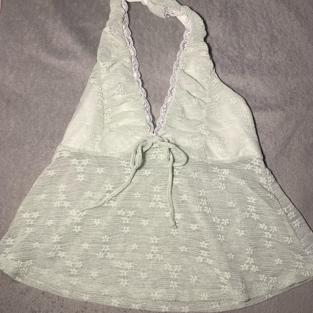 Elegant Lace Trim Halter Top